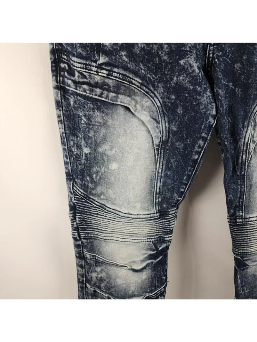 Dstrkt Jeans Mens 38x33 Blue Bleached Moto Biker Denim